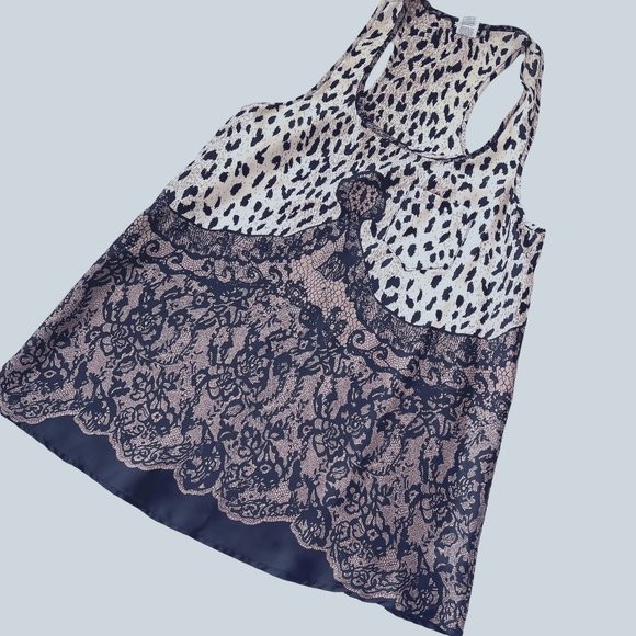 Lily White Leopard and Lace Look Dressy Tank Size Small - Picture 1 of 6
